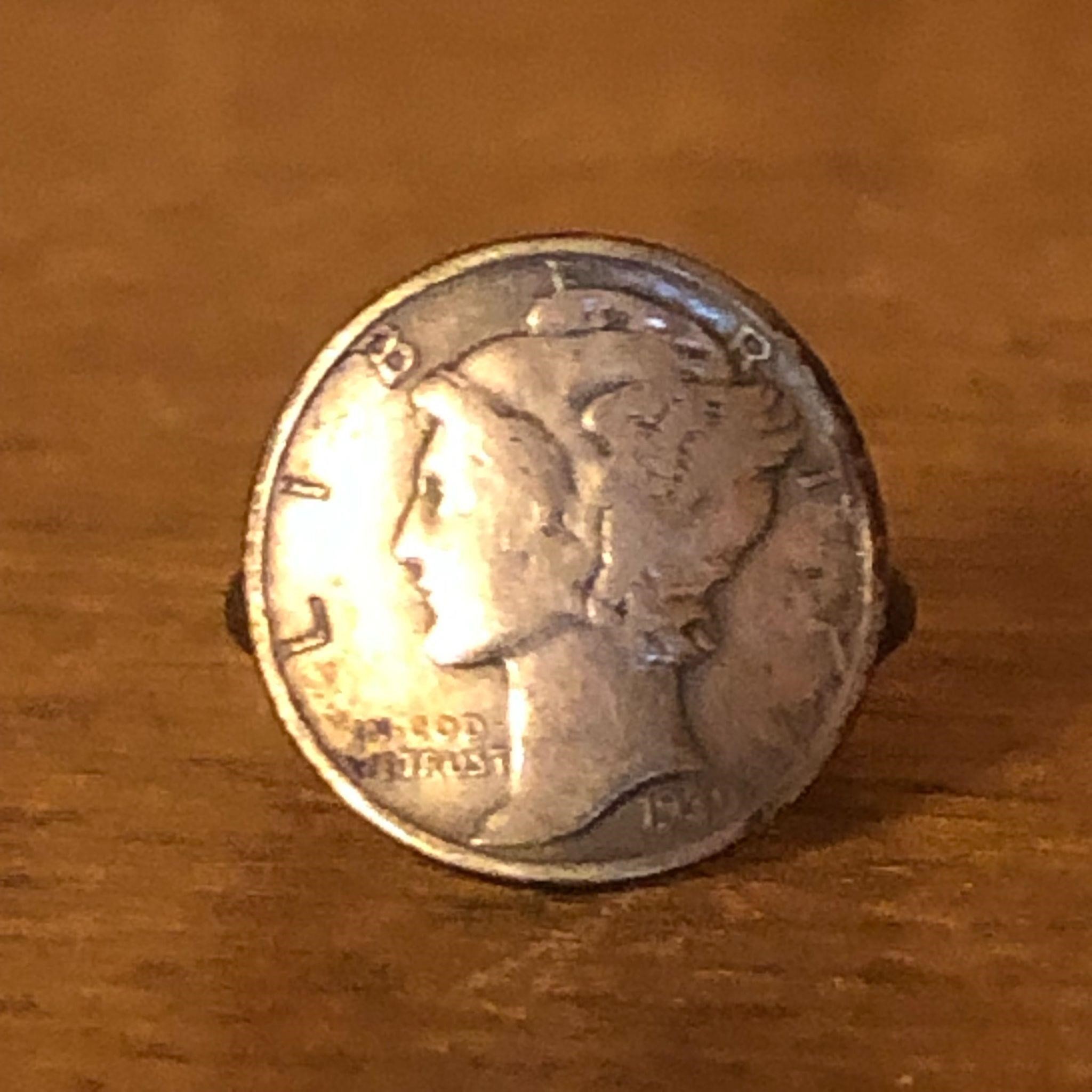 1939 Silver Mercury Dime Coin Ring