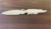 Carved ivory crocodile letter opener and letter