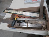 COLLECTION OF SAWS, MACHETTE, WOOD SIGN