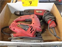 (1) Miller 1/2" Electric Drill, (1) Skil Jig Saw