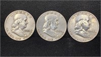 (3) 1950’s Silver Franklin Half Dollars
