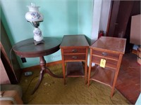 End tables, Pedestal table and Hurricane lamp