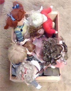Unmarked Dolls in Crate, Tallest Doll 16"