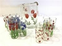 Set of 17 Tulip Design Glassware Pieces