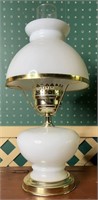 Vintage Brass & Milk Glass Electric Oil Lamp
