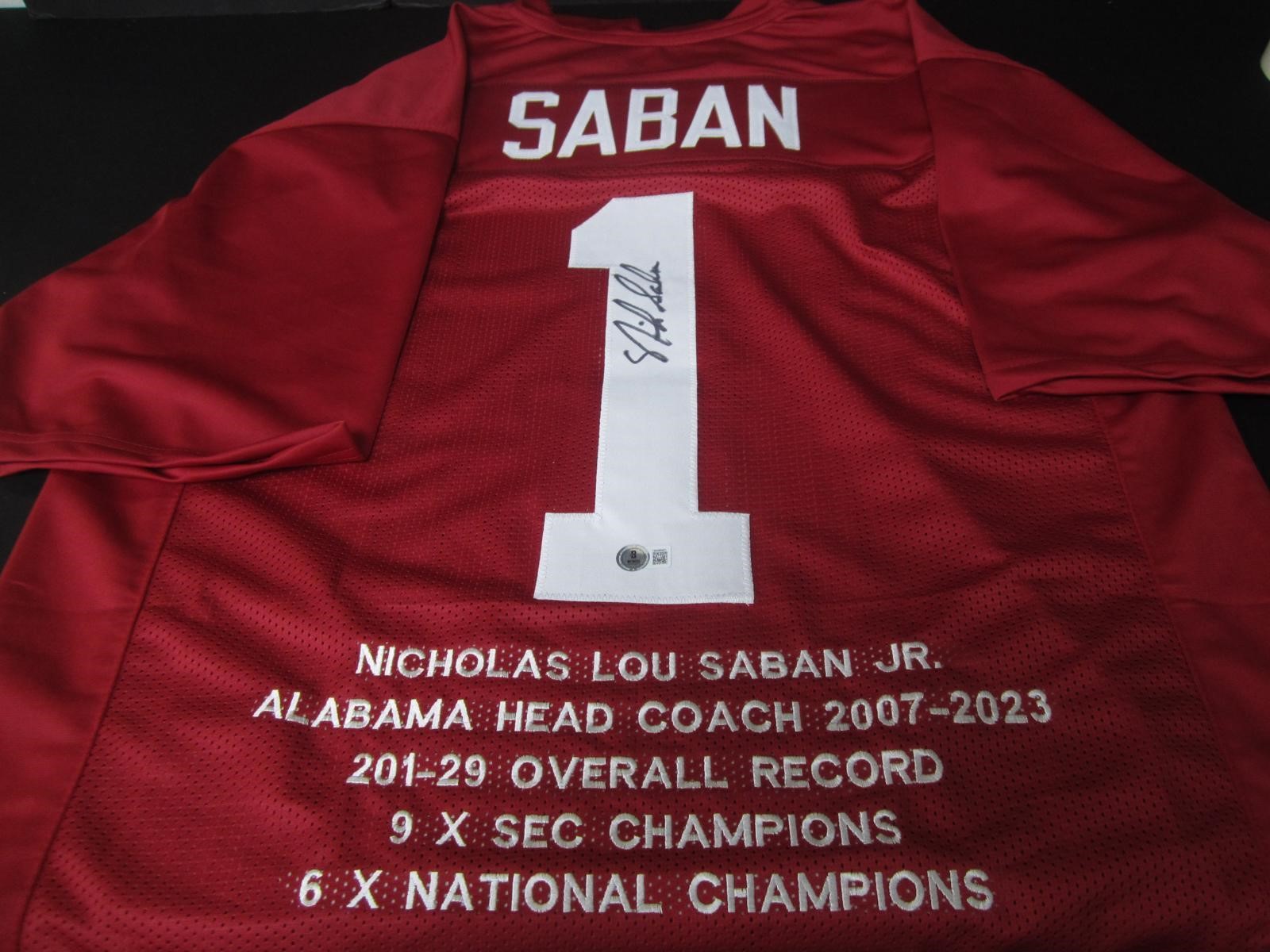 Nick Saban Signed Stat Jersey Beckett Witnessed