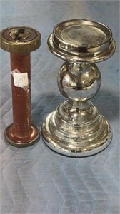 Wood Spool and Glass Candleholder