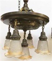 Antique 5-Light Ceiling Fixture w/Etched Shades.