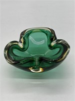 Mid-Century Murano Green/Gold Glass Ashtray