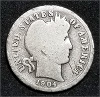 1904-S Barber Silver Dime from Set, Better Date