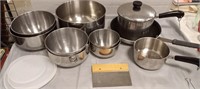 Assorted Pots And Frying Pan, Metal Mixing Bowls,