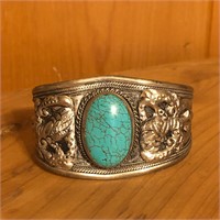 Silver Tone & Turquoise Wide Cuff Bracelet