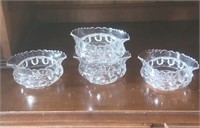 4 Matching Clear Glass Bowls, Fancy Ruffled Edge