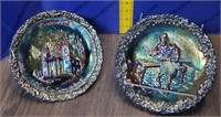 2 Vintage Fenton Carnival Glass Plates