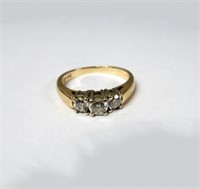 14k gold trinity ring set with diamonds, size 6.5