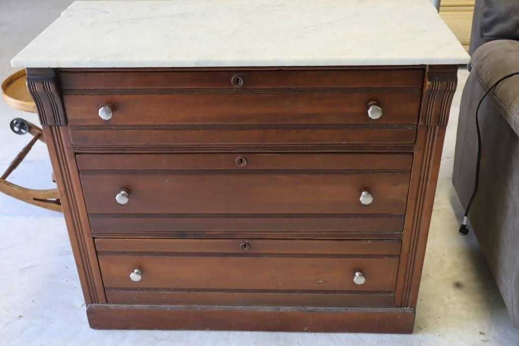 Marble top 3 drawer dresser 37" X 17" X 33"H