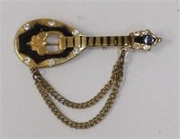 Vintage Metal Rhinestone Mandolin Brooch Pin