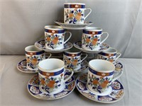 16 Pcs Imari Oriental Style Cups & Saucers