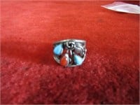 Sterling silver ring. Turquoise & coral.