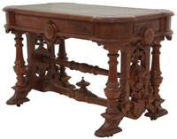 Carved Walnut Library Table Attr: Thos. Brooks
