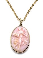 12K Yellow Gold Chain with Pink Carnelian Cameo