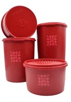 Vntg Tupperware Red Tulip Canister Set (4)