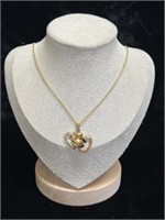 Double heart w/ pearl & flower necklace - vintage
