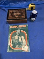 Hank Snow song book, a small jewelry box,