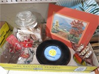 BOX OF ELVIS PLATE, SEA SHELLS, MISC