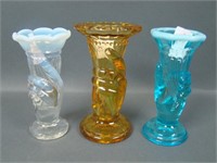 Three Fenton Miniature Hand Vases