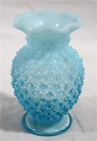 Fenton blue opalescent hobnail 3.5" vase