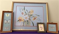 Cross-Stitched Framed Floral, Pressed Butterflies+