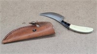 Curved Stag Skinner Knife W/ Leather  Sheath