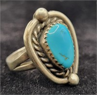 Southwestern Silver & Turquoise Ring Sz 8