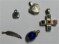 Lot of Five Necklace Charms Including .925 Cross!