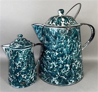 2 Chrysolite color agateware coffee pots ca.