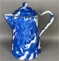 Blue & white agateware coffee pot ca. 1900-1930;