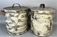 2 grey smoked decorated lidded storage tins ca.