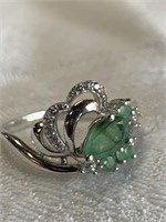 Sterling Silver Ring w/ Emerald Gemstones Sz 8