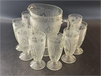 Iris & Herringbone Pitcher and 8 Glasses