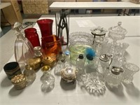 Vaseline Dish, Pressed & Cut Glass & Vases