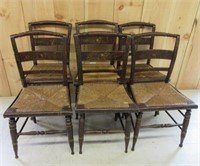 Set of 6 Very Early Rush Seat Stenciled Chairs