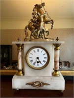 Antique Marble Mantle Clock Surmounted by a