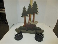 Pair of a moose candleholders & wooden figure