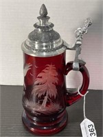 VINTAGE SIGNED AND HAND ENGRAVED RUBY RED BEER