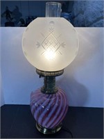 VINTAGE CRANBERRY SWIRL WITH ETCHED GLASS SHADE