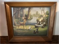 Vintage Disney framed art Bambi and Snow White