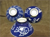lot of 3 Oriental Japanese Rice bowls Blue and Whe