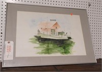 Lot #2205 - Framed watercolor of workboat at