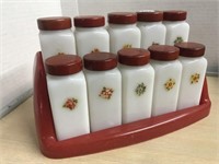 10 Milk-glass Spice Containers With Flower Decals